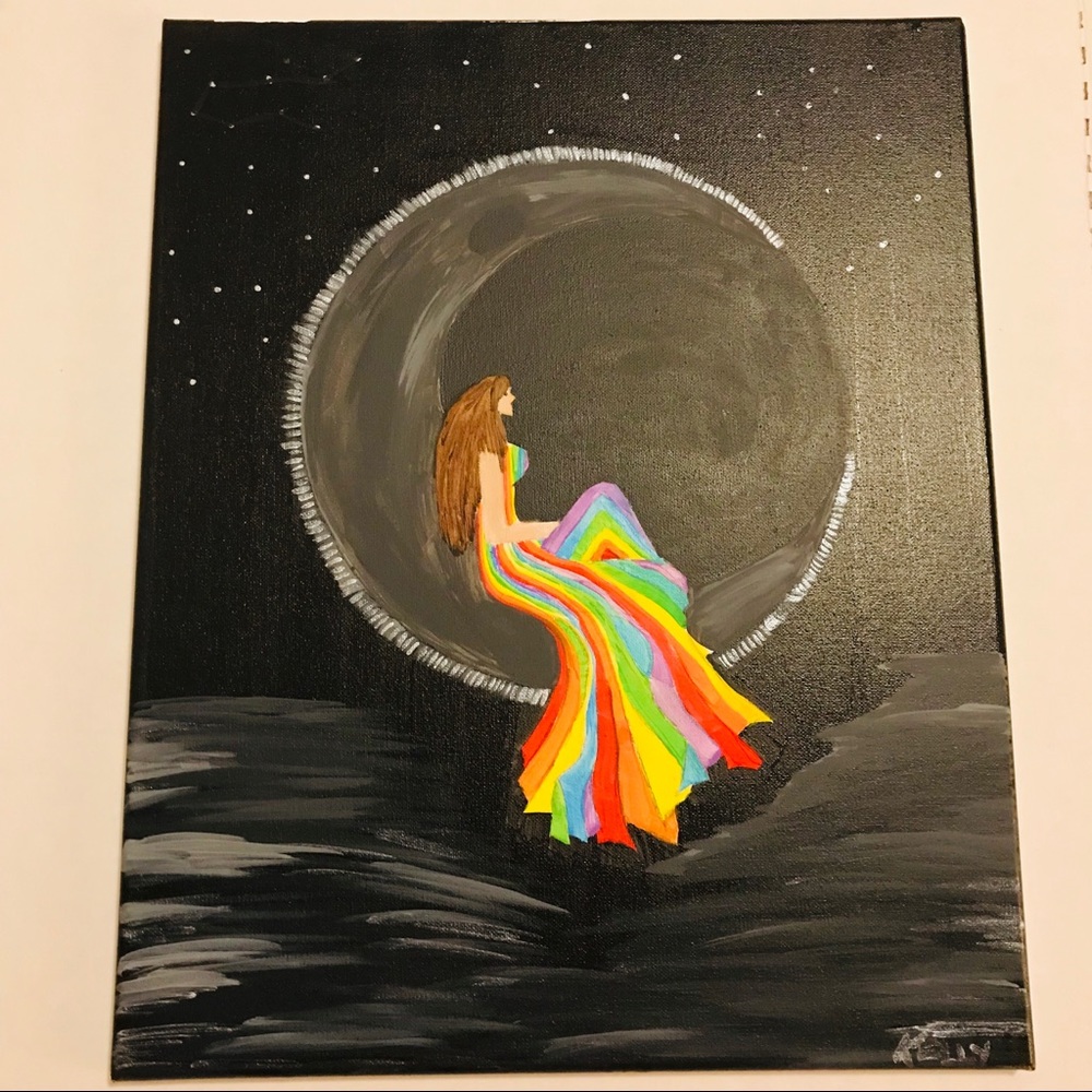 CUSTOM Zodiac Girl on Moon Nautical Boho Painting - Picture 5 of 8